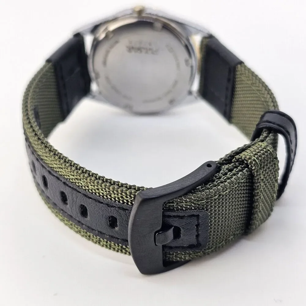VTG Pulsar Men's Watch 35MM Gray Dial Day Date New Canvas‎ Bands New Battery